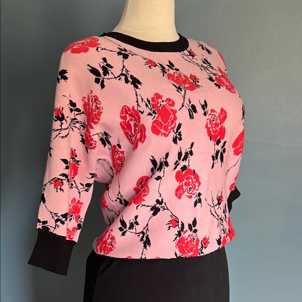 Floral Pink and Black Sweater